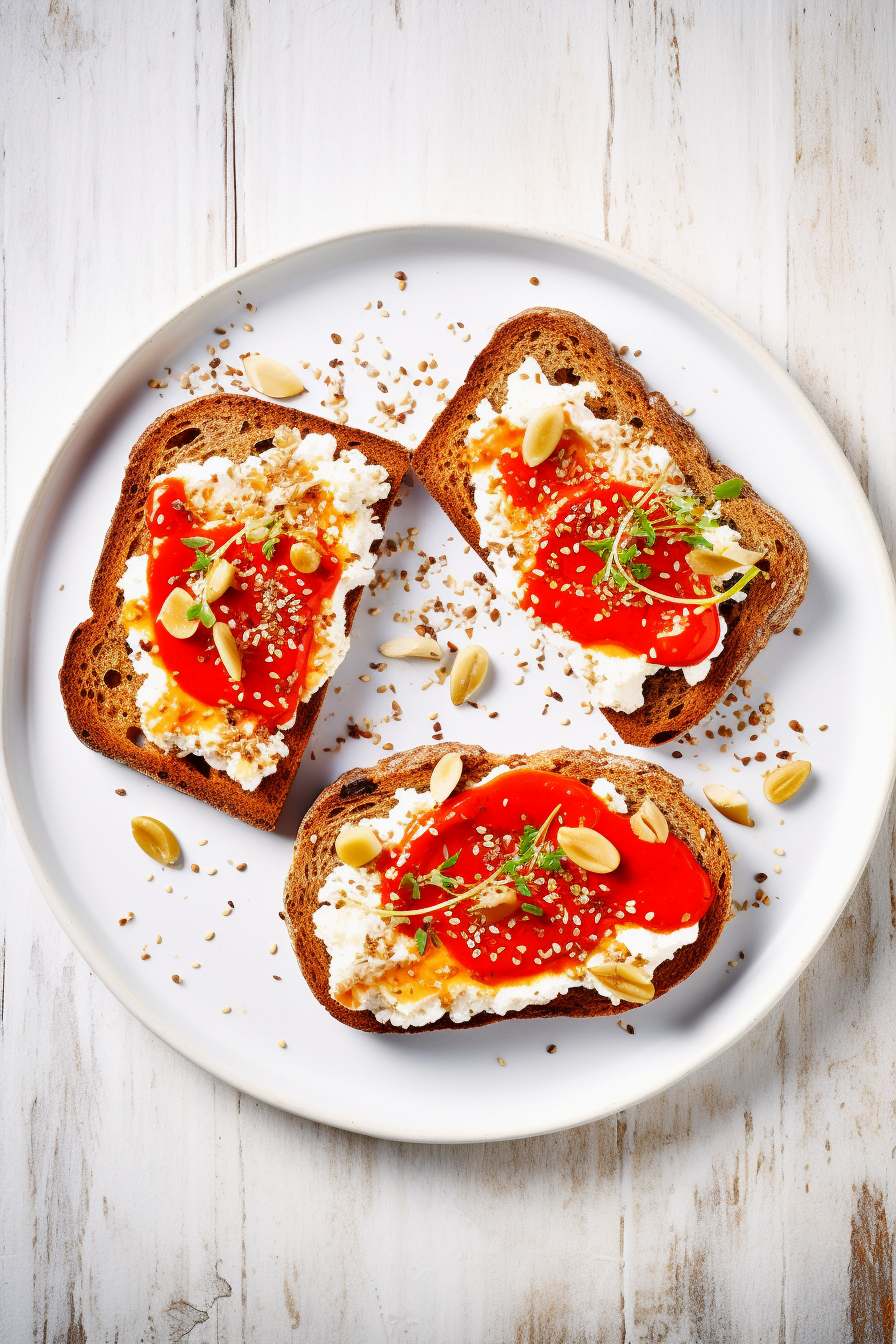 Roasted Red Pepper and Almond Spread on Toast - Cooking Mediterranean