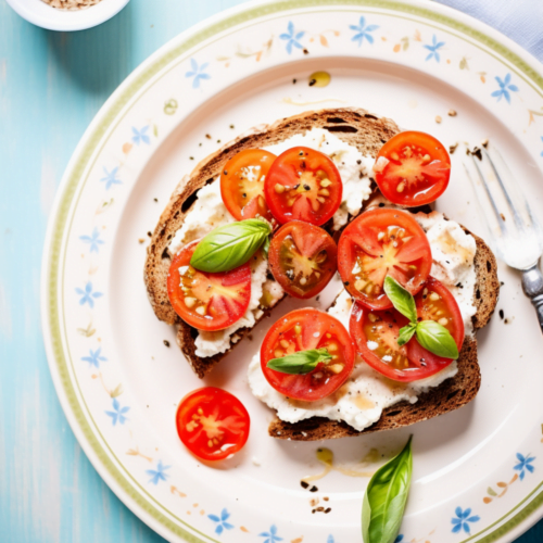 Tomato and Basil Bruschetta with Ricotta on Whole Grain Bread_001