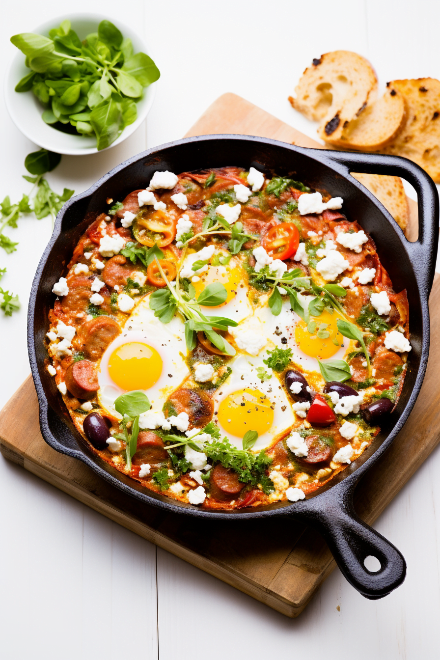 Turkish Menemen with Sucuk and Feta - Cooking Mediterranean