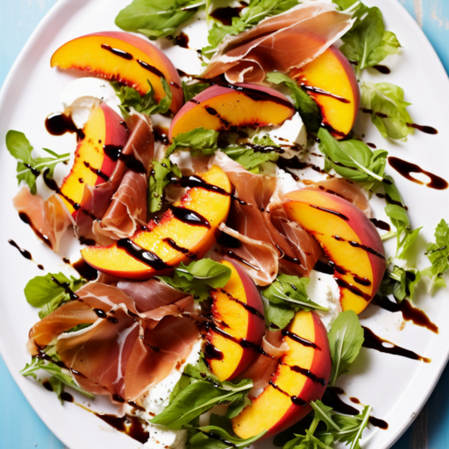 Warm Salad of Grilled Peaches, Prosciutto, and Mozzarella_001