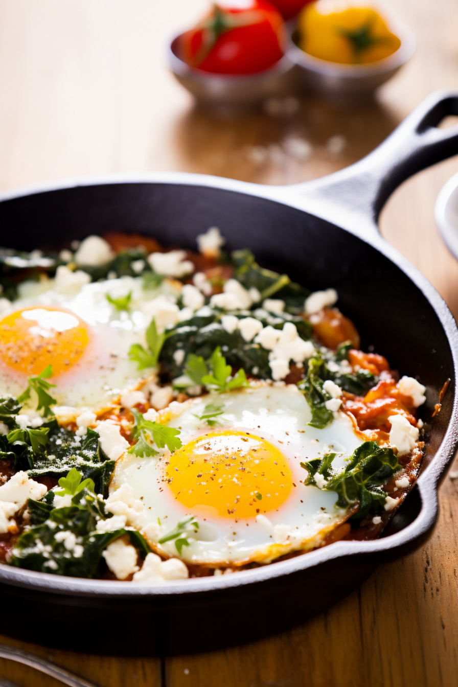 Shakshuka with Spinach and Feta Cheese - Cooking Mediterranean