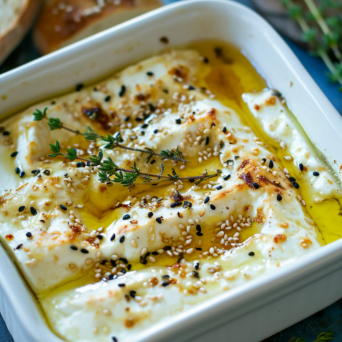 Albanian Baked Feta with Honey and Sesame Seeds - Cooking Mediterranean