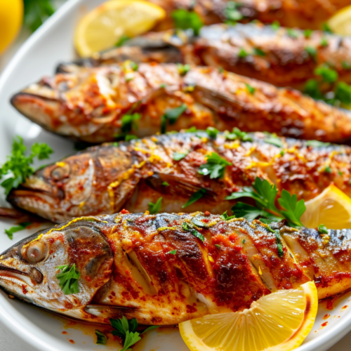 Baked Mackerel with Harissa and Preserved Lemons_001