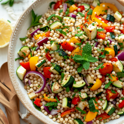 Israeli Couscous Salad with Roasted Vegetables and Lemon Dressing_001