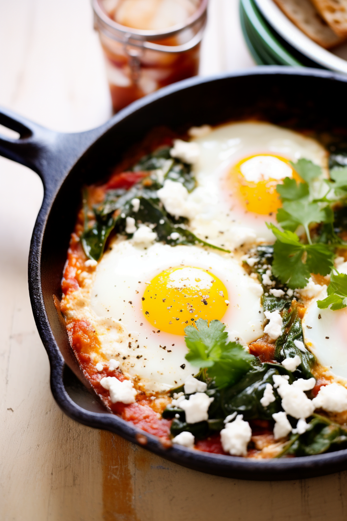 Shakshuka with Spinach and Feta Cheese - Cooking Mediterranean