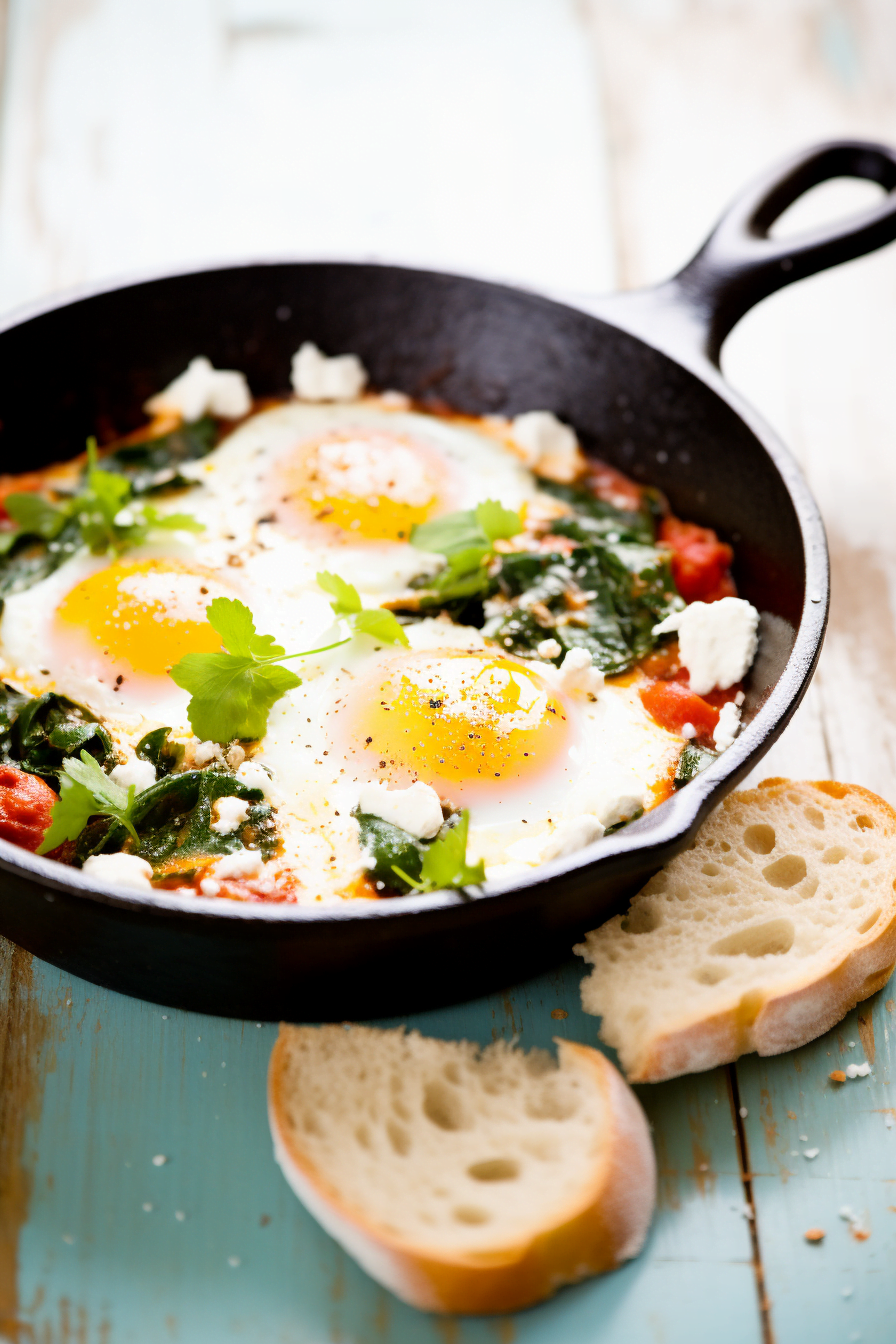 Shakshuka with Spinach and Feta Cheese - Cooking Mediterranean