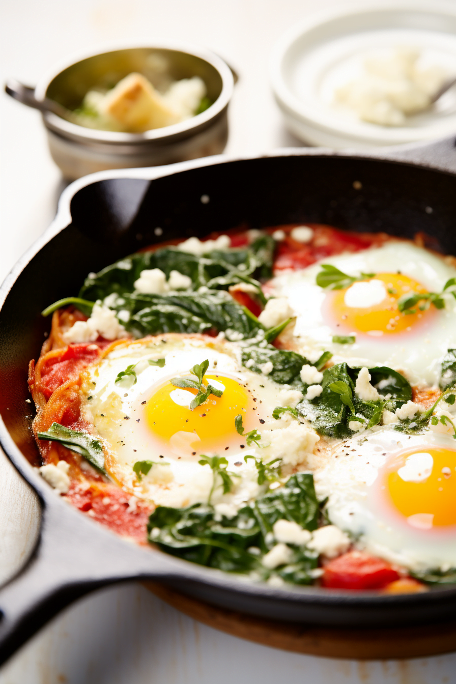 Shakshuka with Spinach and Feta Cheese - Cooking Mediterranean