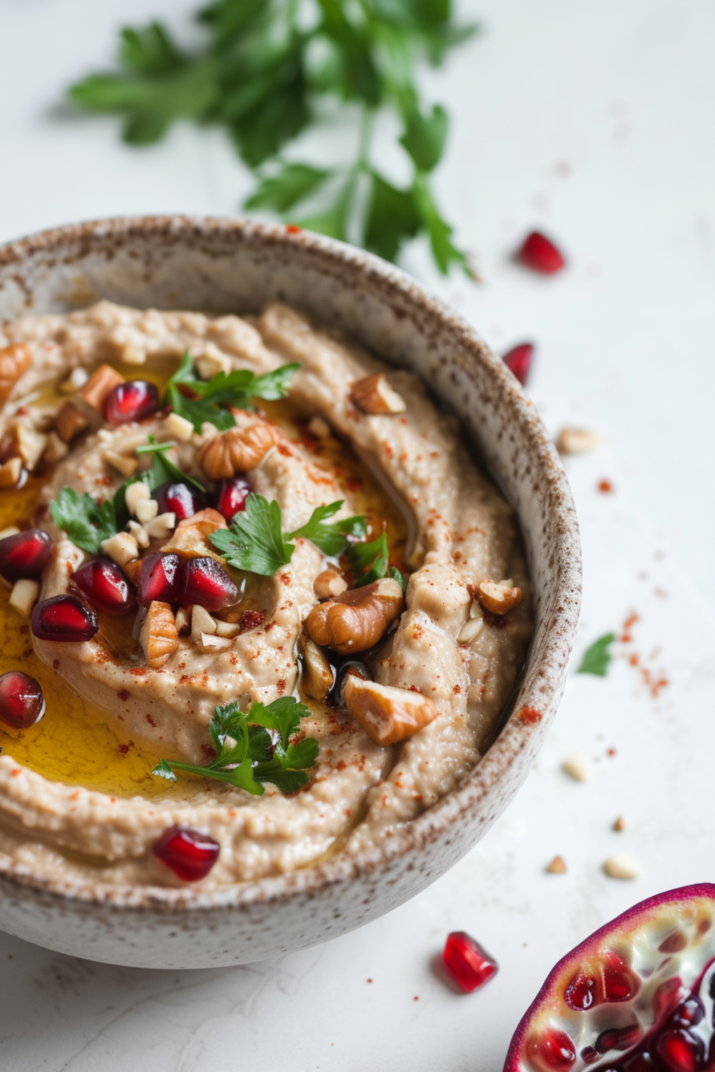 Smoked Aubergine Dip with Pomegranate and Walnuts - Cooking Mediterranean